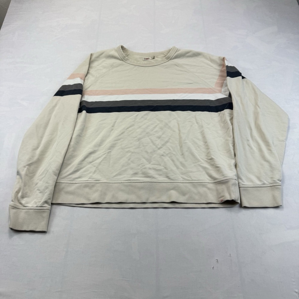 Faherty Women's Large Cream Striped Crewneck Pullover Sweatshirt
